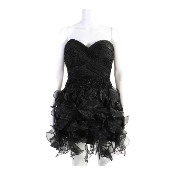 NWT SHERRI HILL Black Strapless Embellished Ruffle Mini Dress Size 8 Prom Dress - Picture 2 of 9